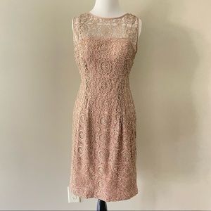 Adrianna Papell Taupe Cocktail Lace Sequin Dress